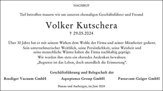 Traueranzeige von Volker Kutschera von Darmstädter Echo