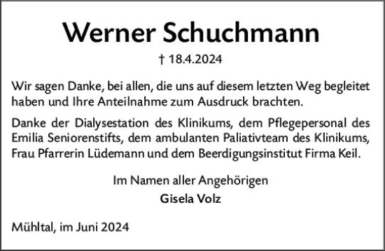 Traueranzeige von Werner Schuchmann von Darmstädter Echo