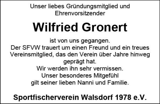 Traueranzeige von Wilfried Gronert von Camberger Anzeiger