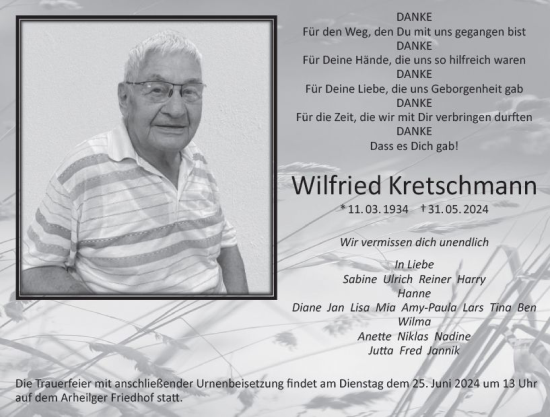 Traueranzeige von Wilfried Kretschmann von Darmstädter Echo