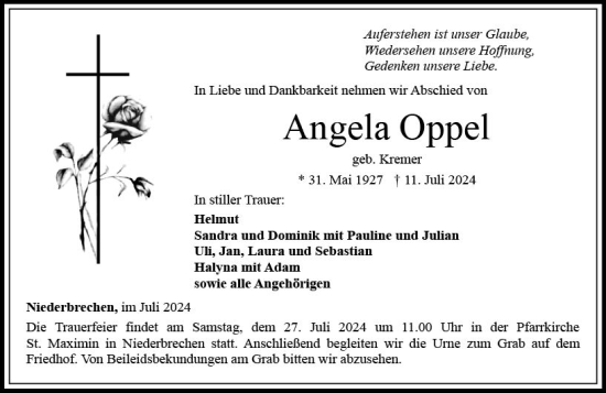 Traueranzeige von Angela Oppel von Camberger Anzeiger