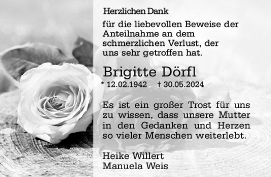 Traueranzeige von Brigitte Dörfl von Camberger Anzeiger