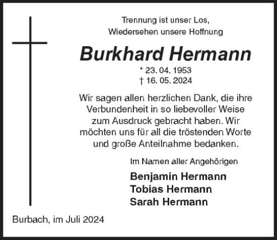 Traueranzeige von Burkhard Hermann von Dill Block