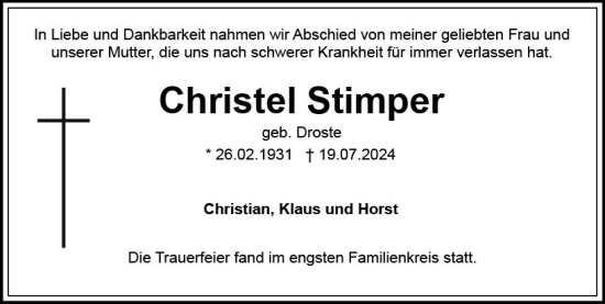 Traueranzeige von Christina Stimper von Idsteiner Land/Untertaunus