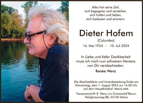 Traueranzeige von Dieter Hofem von Allgemeine Zeitung Mainz