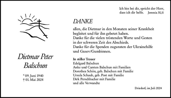 Traueranzeige von Dietmar Peter von Dill Block