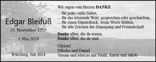 Traueranzeige von Edgar Bleifuß von Odenwälder Echo