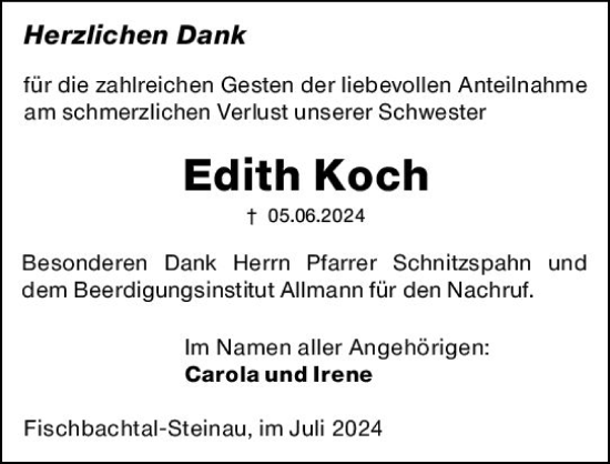 Traueranzeige von Edith Koch von Darmstädter Echo