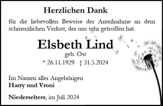 Traueranzeige von Elsbeth Lind von Camberger Anzeiger