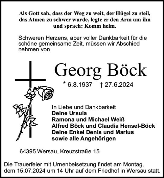 Traueranzeige von Georg Böck von Odenwälder Echo