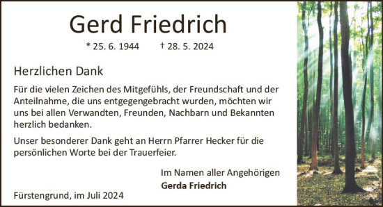 Traueranzeige von Gerd Friedrich von Odenwälder Echo