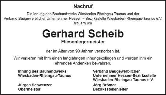 Traueranzeige von Gerhard Scheib von Wiesbadener Kurier