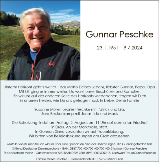 Traueranzeige von Gunnar Peschke von Wiesbadener Kurier