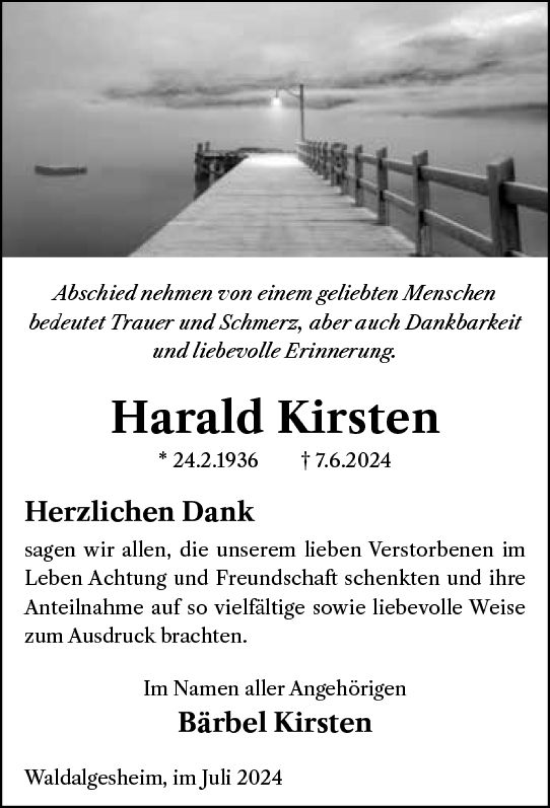 Traueranzeige von Harald Kirsten von Allgemeine Zeitung Rheinhessen-Nahe