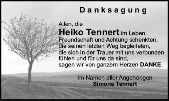 Traueranzeige von Heiko Tennert von Odenwälder Echo