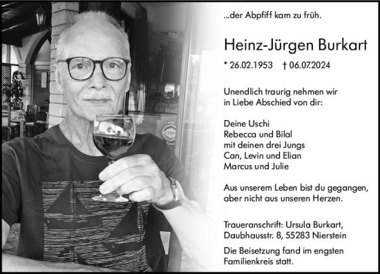 Traueranzeige von Heinz-Jürgen Burkart von Allgemeine Zeitung Mainz