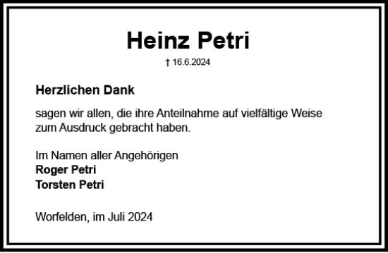 Traueranzeige von Heinz Petri von Groß-Gerauer Echo