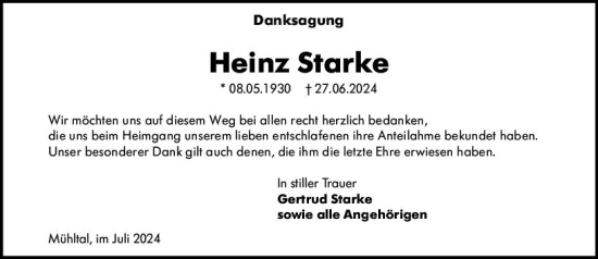 Traueranzeige von Heinz Starke von Darmstädter Echo