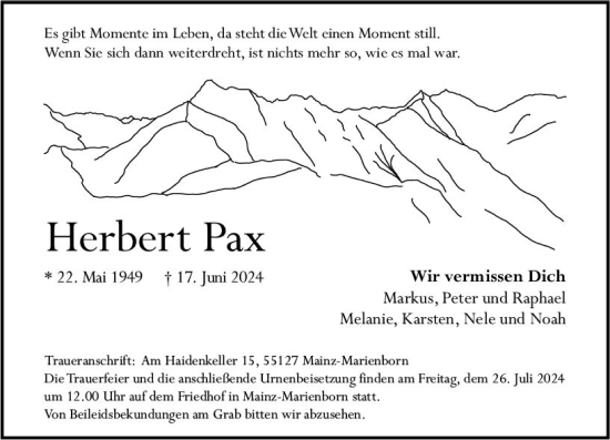 Traueranzeige von Herbert Pax von Allgemeine Zeitung Mainz