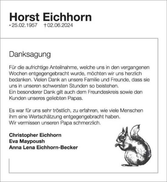 Traueranzeige von Horst Eichhorn von Odenwälder Echo