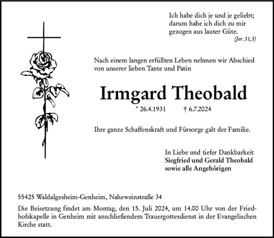 Traueranzeige von Irmgard Theobald von Allgemeine Zeitung Rheinhessen-Nahe
