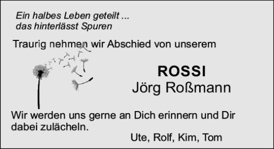Traueranzeige von Jörg Roßmann von Darmstädter Echo