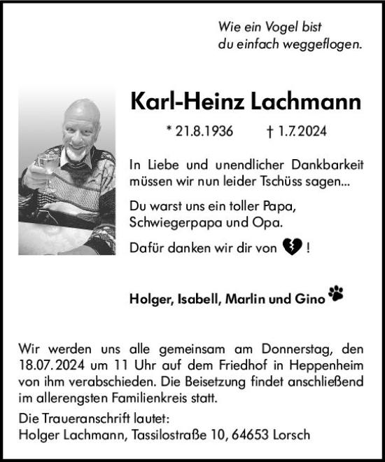 Traueranzeige von Karl-Heinz Lachmann von Starkenburger Echo