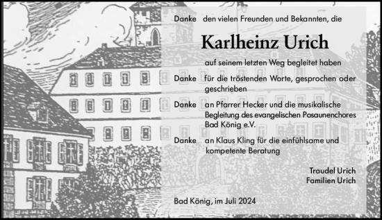 Traueranzeige von Karlheinz Urich von Odenwälder Echo