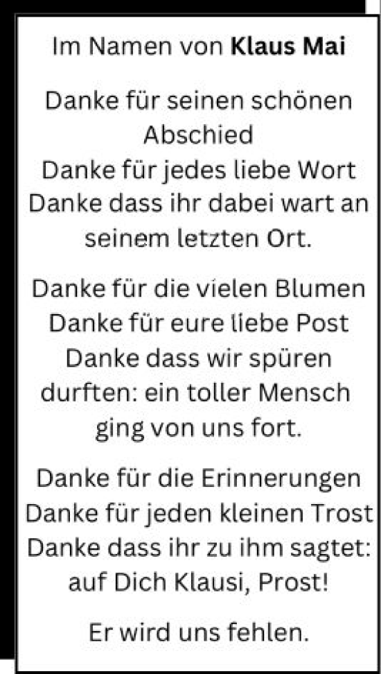 Traueranzeige von Klaus Mai von Wiesbadener Kurier