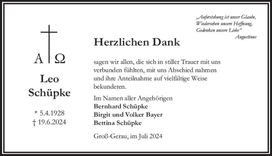 Traueranzeige von Leo Schüpke von Groß-Gerauer Echo
