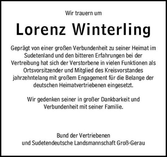 Traueranzeige von Lorenz Winterling von Groß-Gerauer Echo