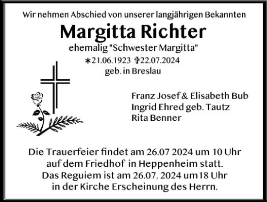 Traueranzeige von Margitta Richter von Starkenburger Echo