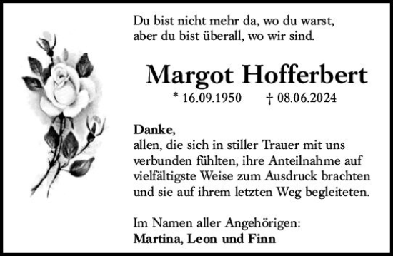 Traueranzeige von Margot Hofferbert von Odenwälder Echo