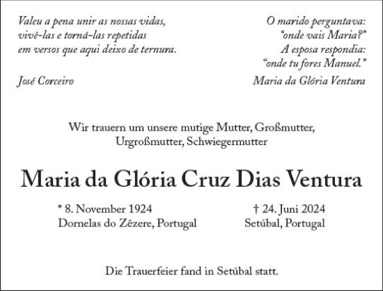 Traueranzeige von Maria Cruz Dias Ventura von Wiesbadener Kurier