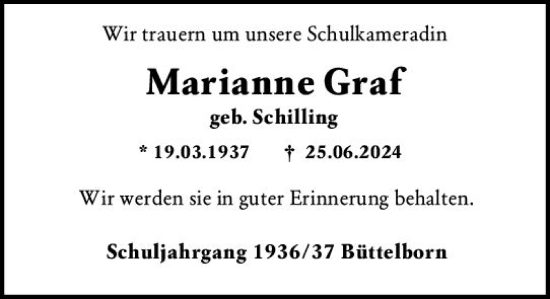 Traueranzeige von Marianne Graf von Groß-Gerauer Echo