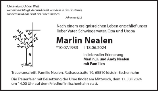 Traueranzeige von Marlin Nealen von Idsteiner Land/Untertaunus