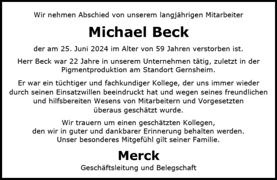 Traueranzeige von Michael Beck von Groß-Gerauer Echo