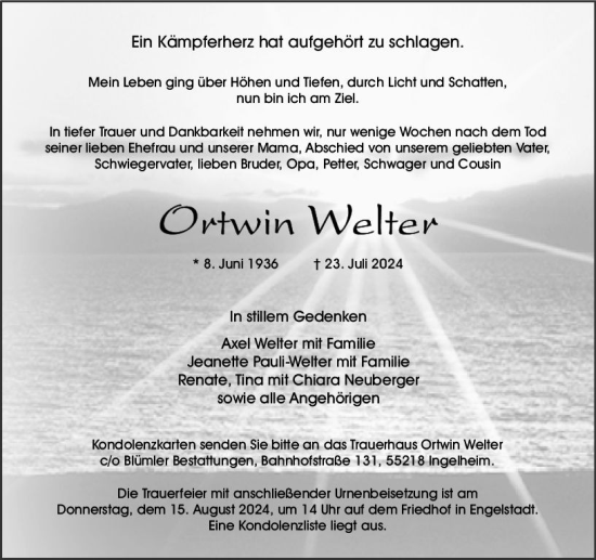 Traueranzeige von Ortwin Welter von Allgemeine Zeitung Rheinhessen-Nahe