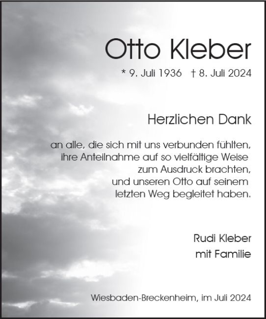 Traueranzeige von Otto Kleber von Wiesbadener Kurier