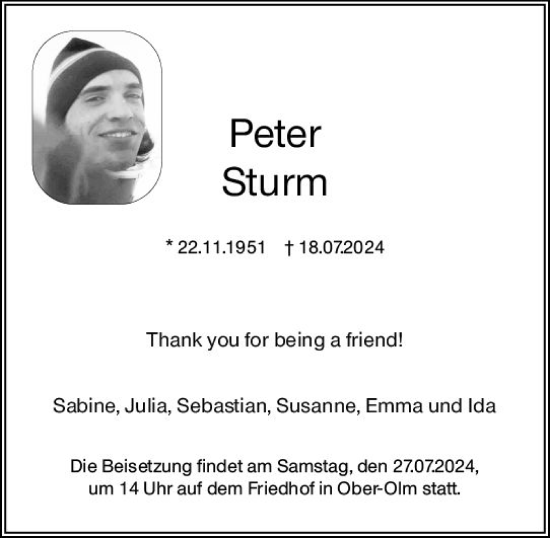 Traueranzeige von Peter Sturm von Allgemeine Zeitung Mainz