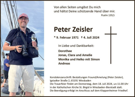 Traueranzeige von Peter Zeisler von Wiesbadener Kurier