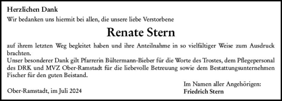 Traueranzeige von Renate Stern von Darmstädter Echo