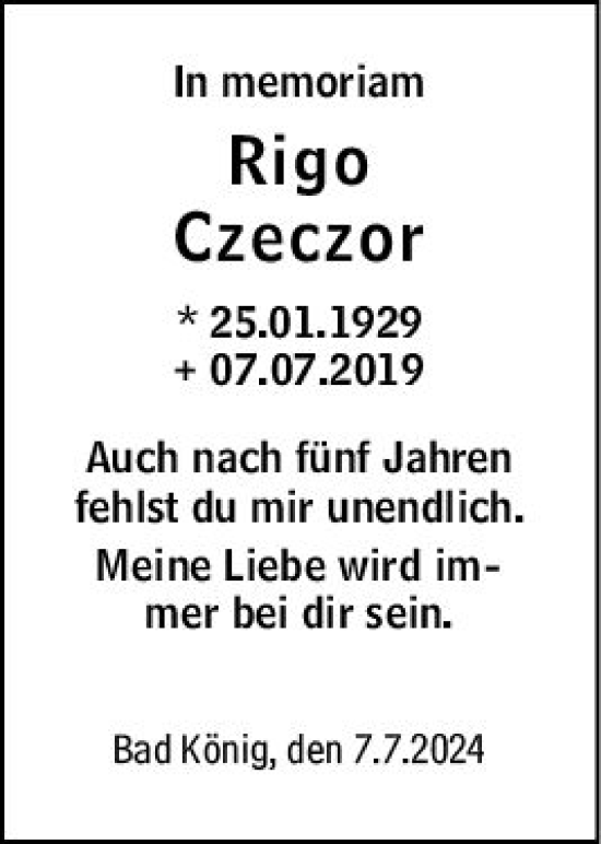Traueranzeige von Rigo Czeczor von Odenwälder Echo