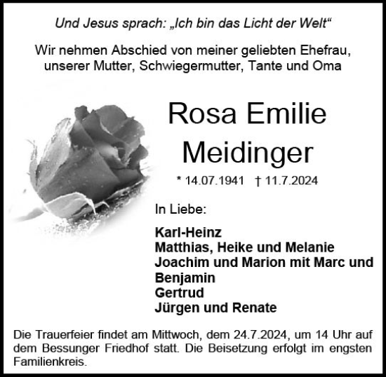Traueranzeige von Rosa Emilie Meidinger von Darmstädter Echo
