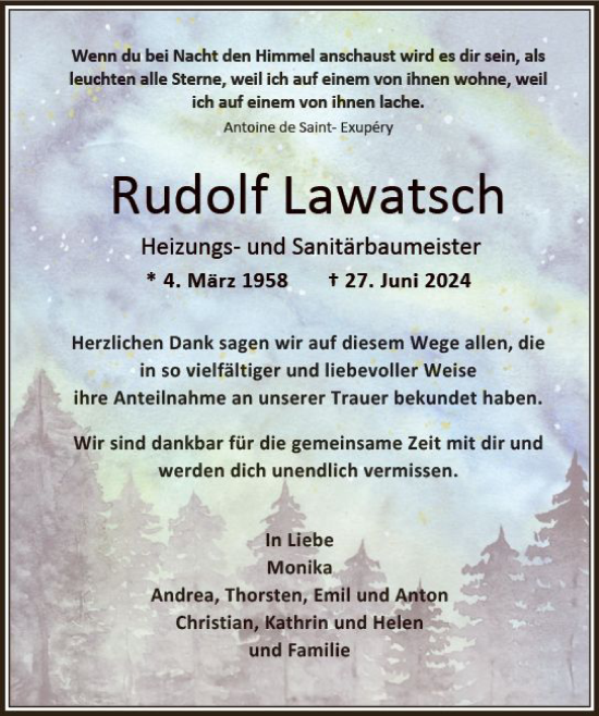 Traueranzeige von Rudolf Lawatsch von Wiesbadener Kurier