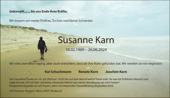Traueranzeige von Susanne Karn von Darmstädter Echo