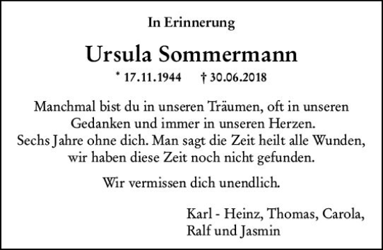 Traueranzeige von Ursula Sommermann von Darmstädter Echo