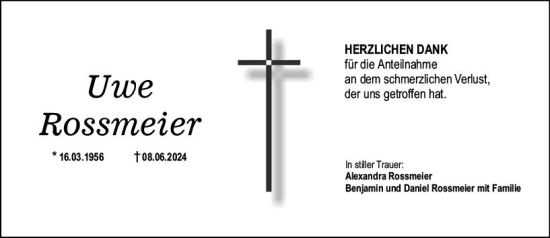 Traueranzeige von Uwe Rossmeier von Hochheimer Zeitung
