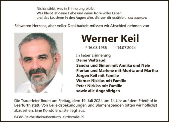 Traueranzeige von Werner Keil von Odenwälder Echo