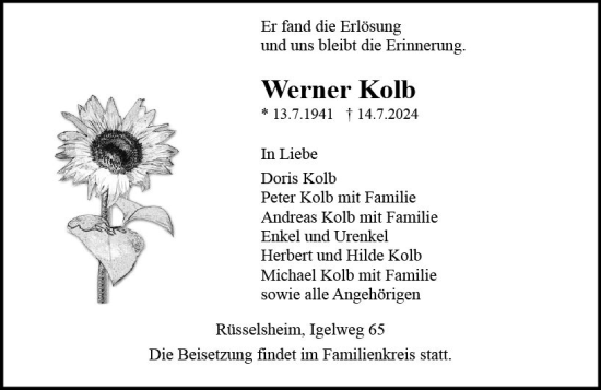 Traueranzeige von Werner Kolb von Rüsselsheimer Echo